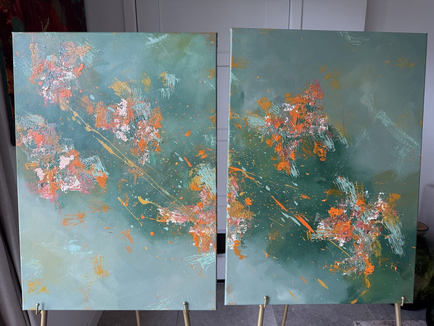 Private commission, diptych, 2 × 50 × 70 cm, abstract painting by Nina Masselink