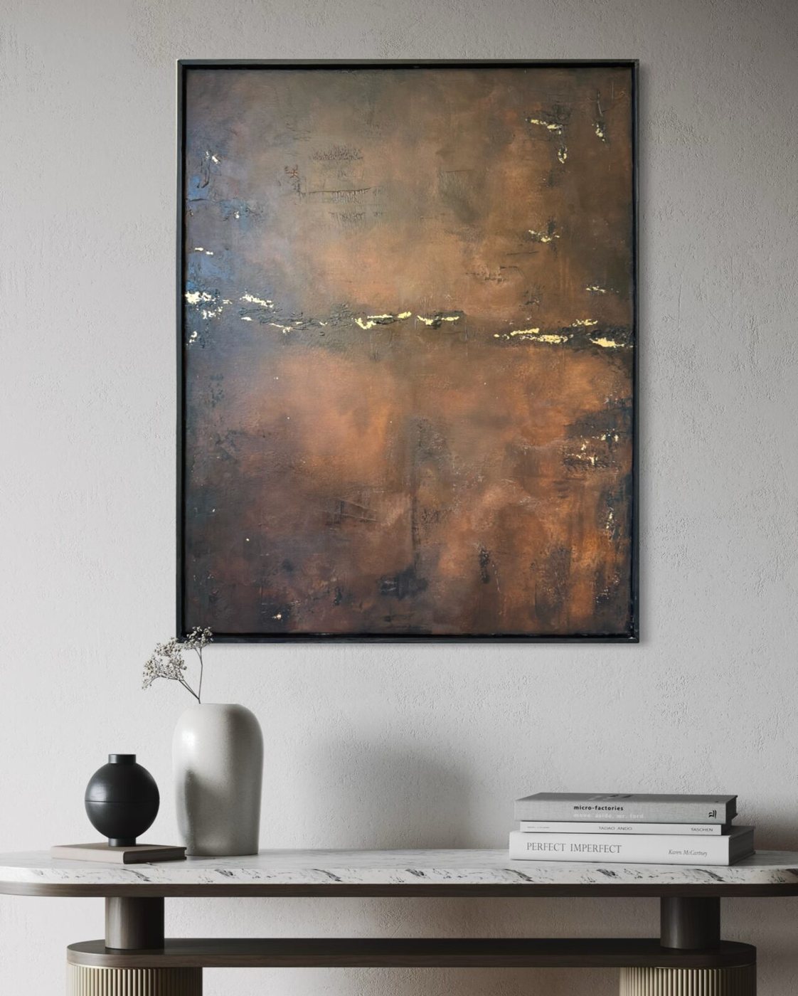 Fault Line, abstract painting by Nina Masselink, 100 × 80 cm, framed