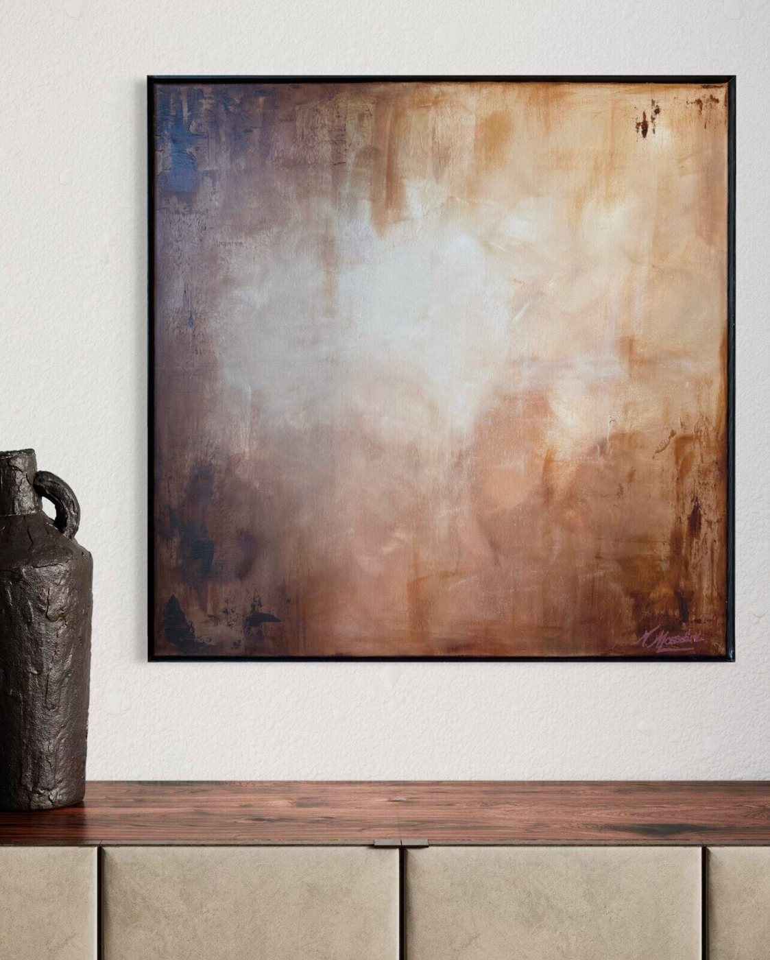 Silent Hour, abstract painting by Nina Masselink, 80 × 80 cm, framed